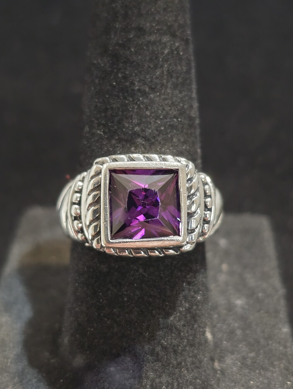 Vintage Designer 'SE' Sterling Silver with Princess Cut Amethyst Ring Size 5.5